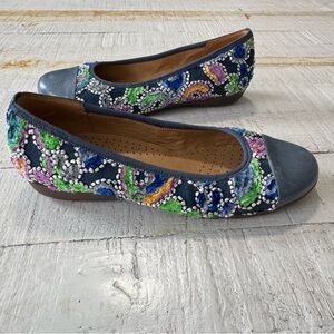 Gabor Hovercraft Ballet Flats UK size 5.5 US‎ size 8 Blue Leather Embroidered